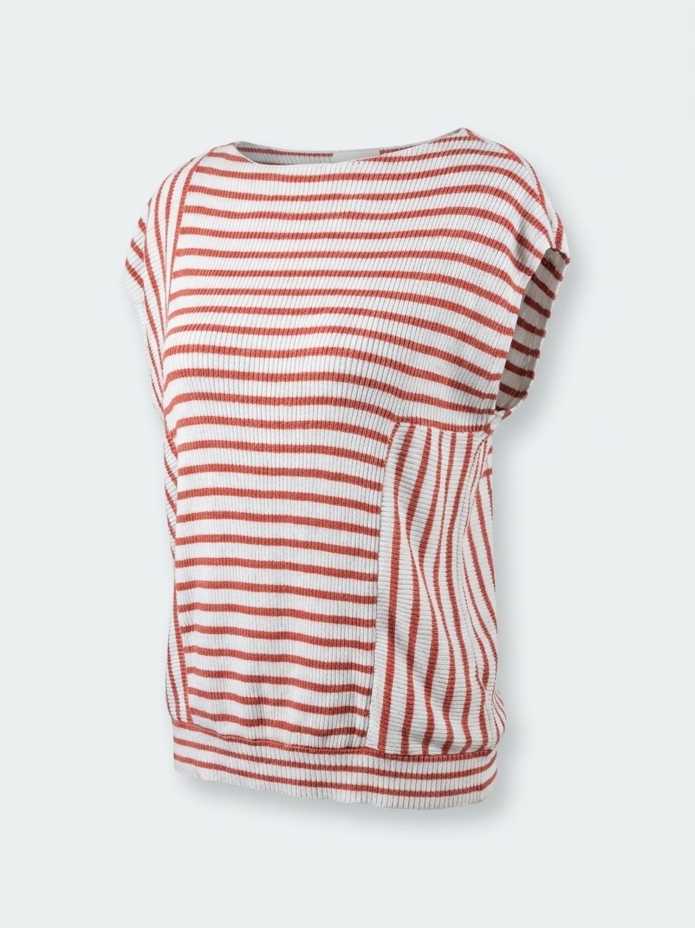 AnyBody Ribbed Striped Cap-Sleeve Tank - Rust & White
